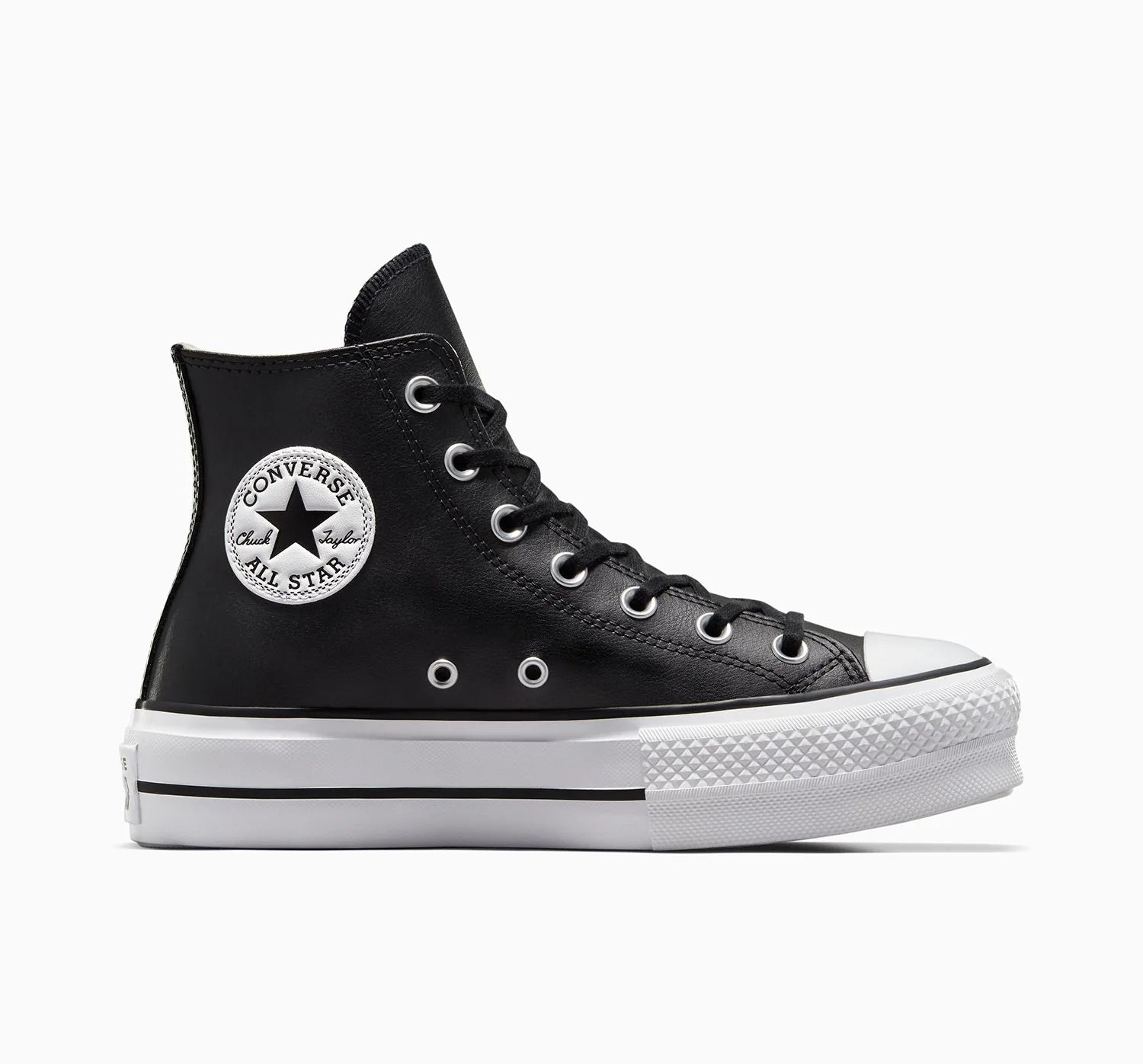 CONVERSE WOMENS LEATHER CHUCK TAYLOR ALL STAR LIFT HI BLACK BLACK WH Lotsa Shoes