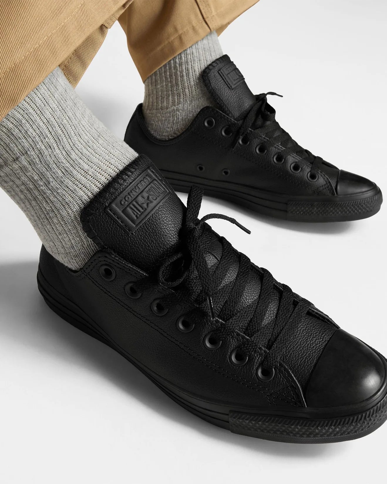 Converse all star ox black leather trainers hotsell