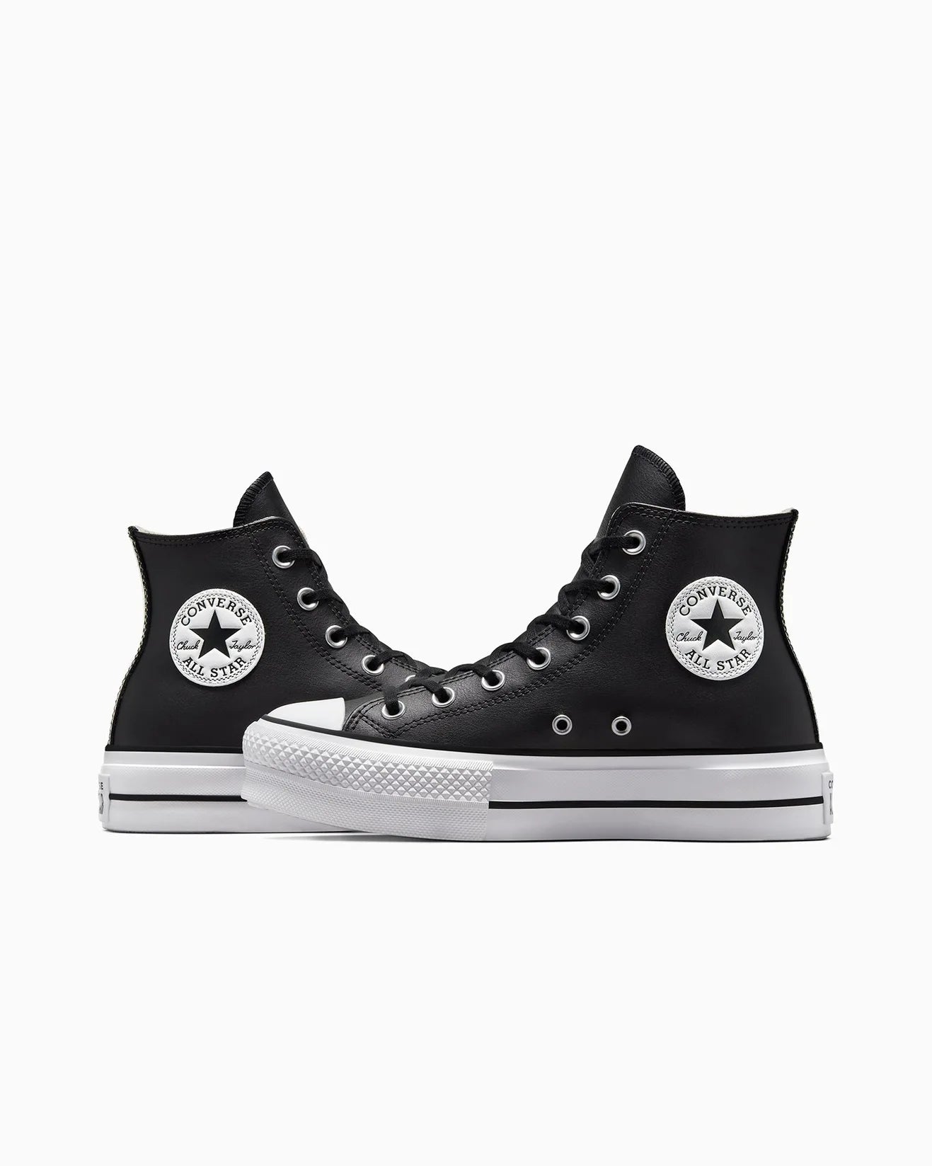 CONVERSE WOMENS LEATHER CHUCK TAYLOR ALL STAR LIFT HI - BLACK/BLACK/WHITE