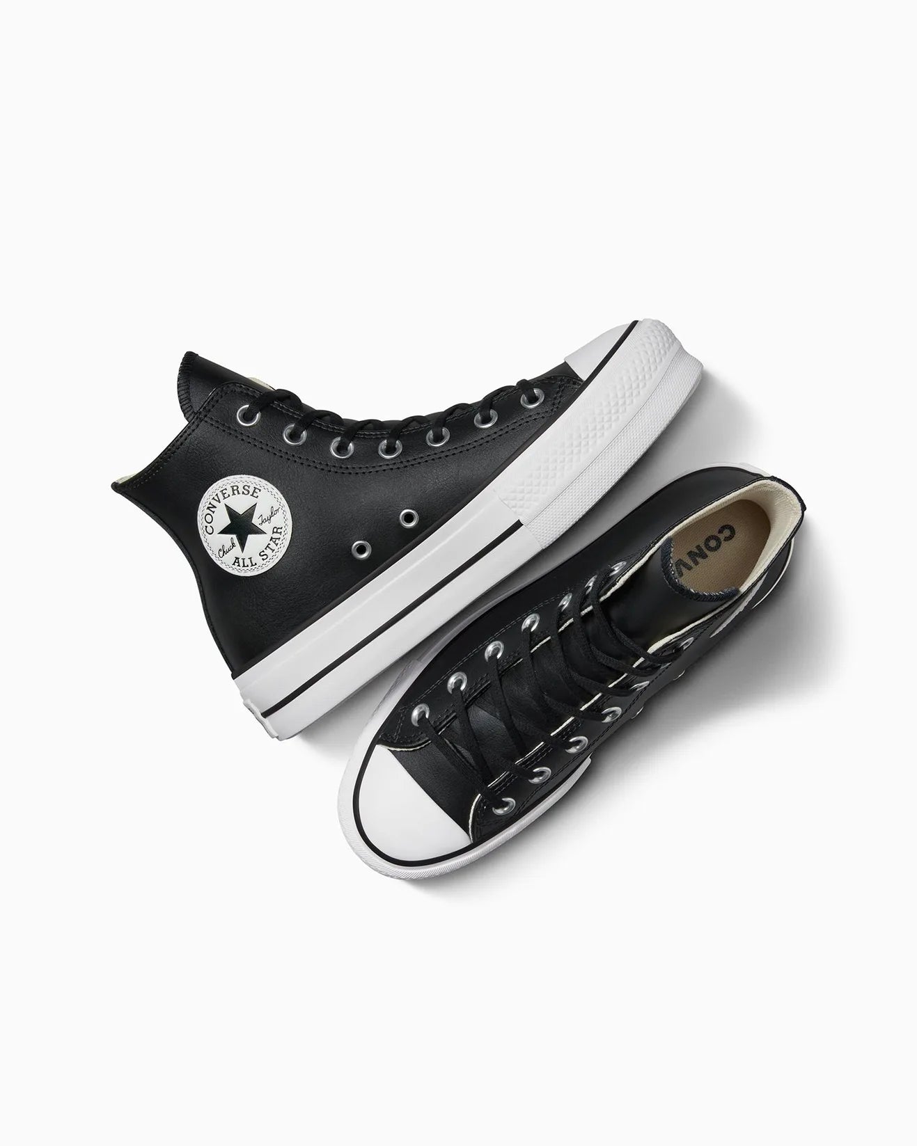 CONVERSE WOMENS LEATHER CHUCK TAYLOR ALL STAR LIFT HI - BLACK/BLACK/WHITE