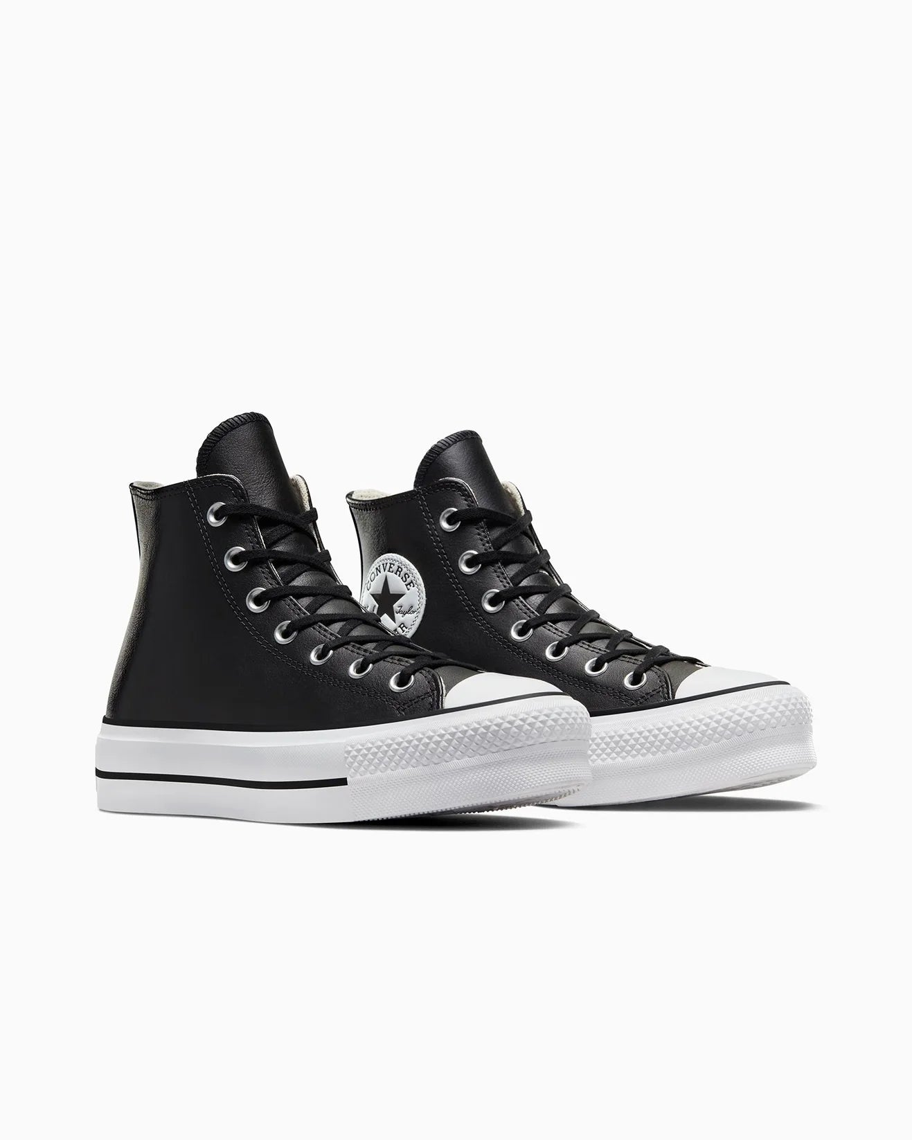 CONVERSE WOMENS LEATHER CHUCK TAYLOR ALL STAR LIFT HI - BLACK/BLACK/WHITE