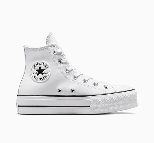 CONVERSE WOMENS LEATHER CHUCK TAYLOR ALL STAR LIFT HI - WHITE/BLACK/WHITE