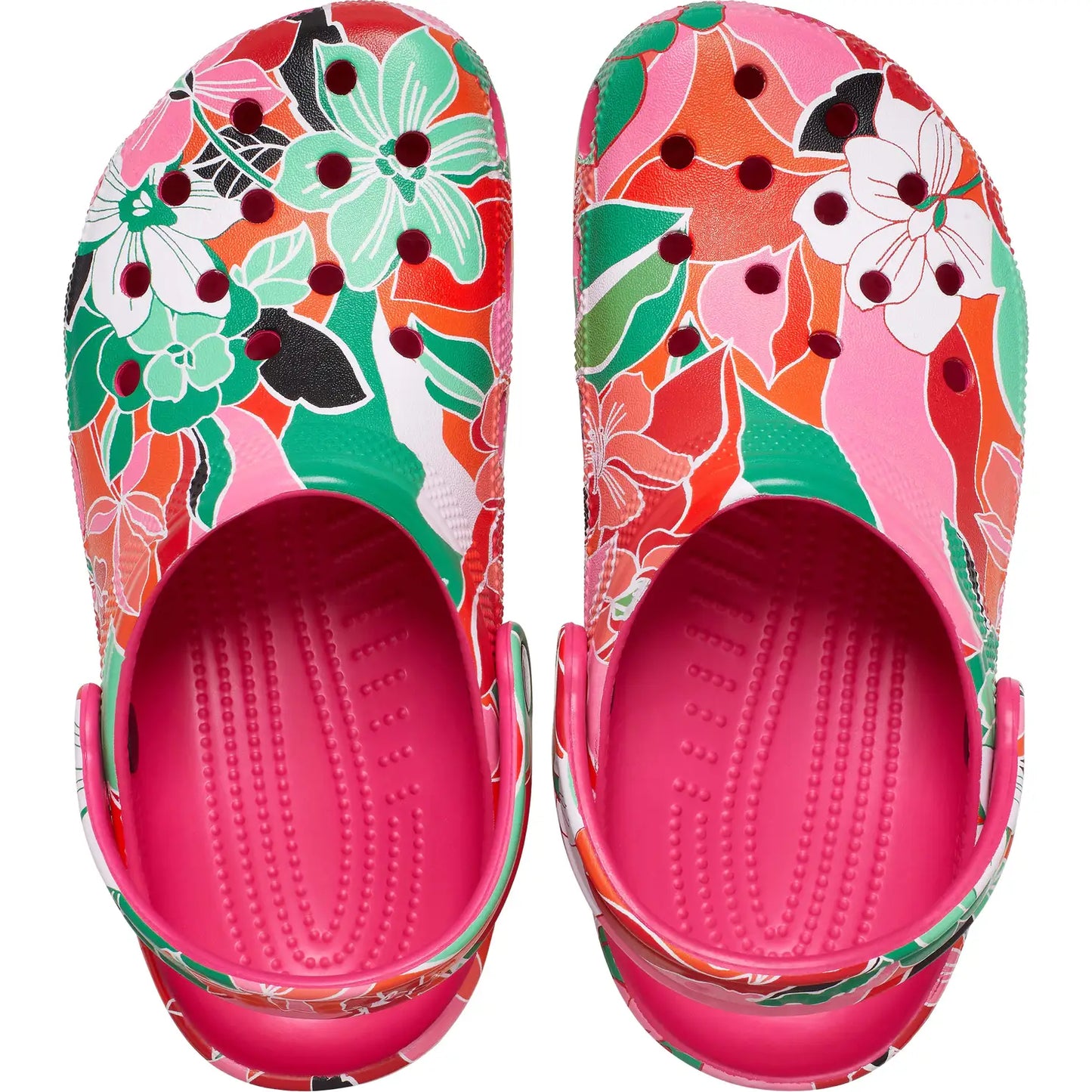 CROCS KIDS CLASSIC WOODCUT FLORAL CLOG - DRAGON FRUIT