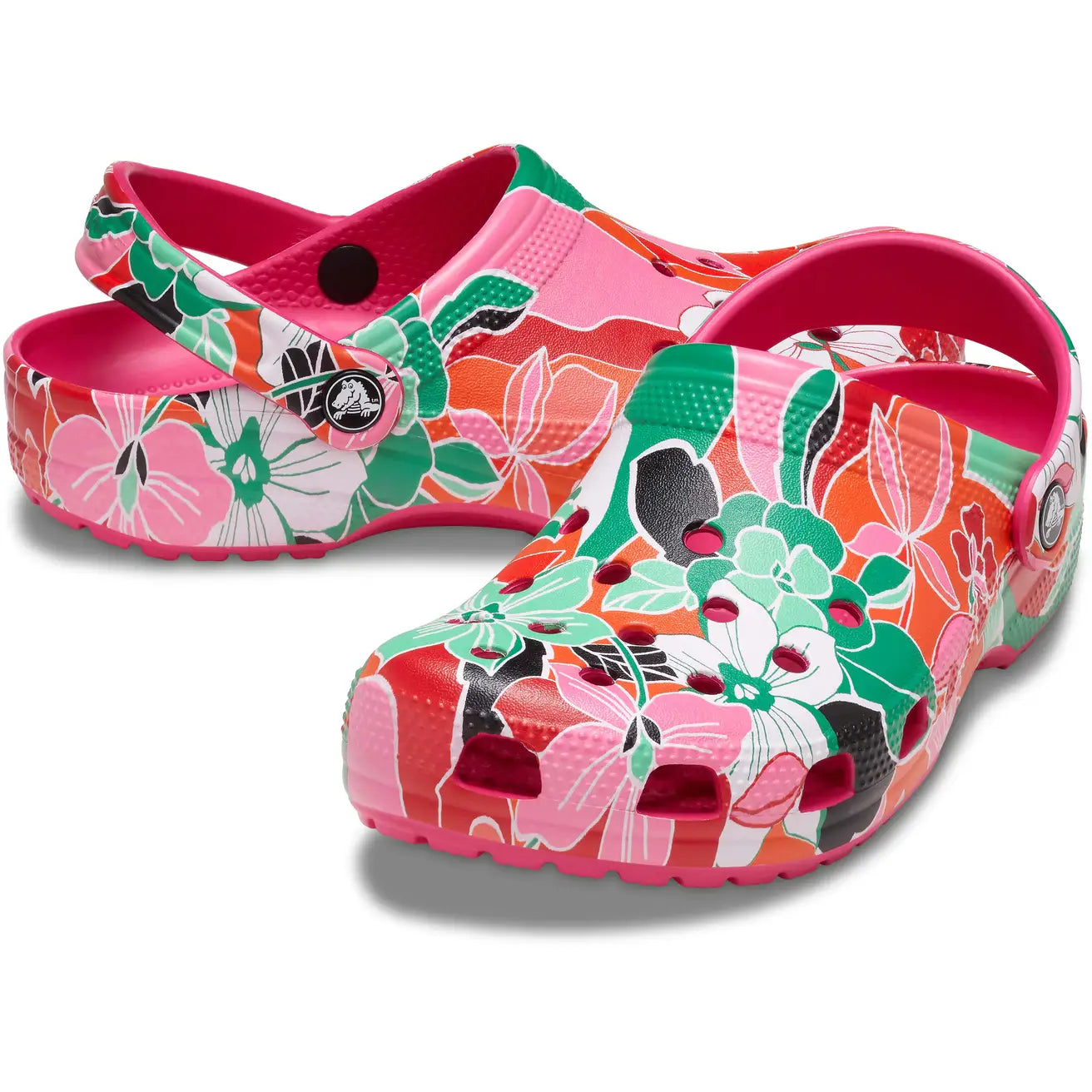 CROCS KIDS CLASSIC WOODCUT FLORAL CLOG - DRAGON FRUIT