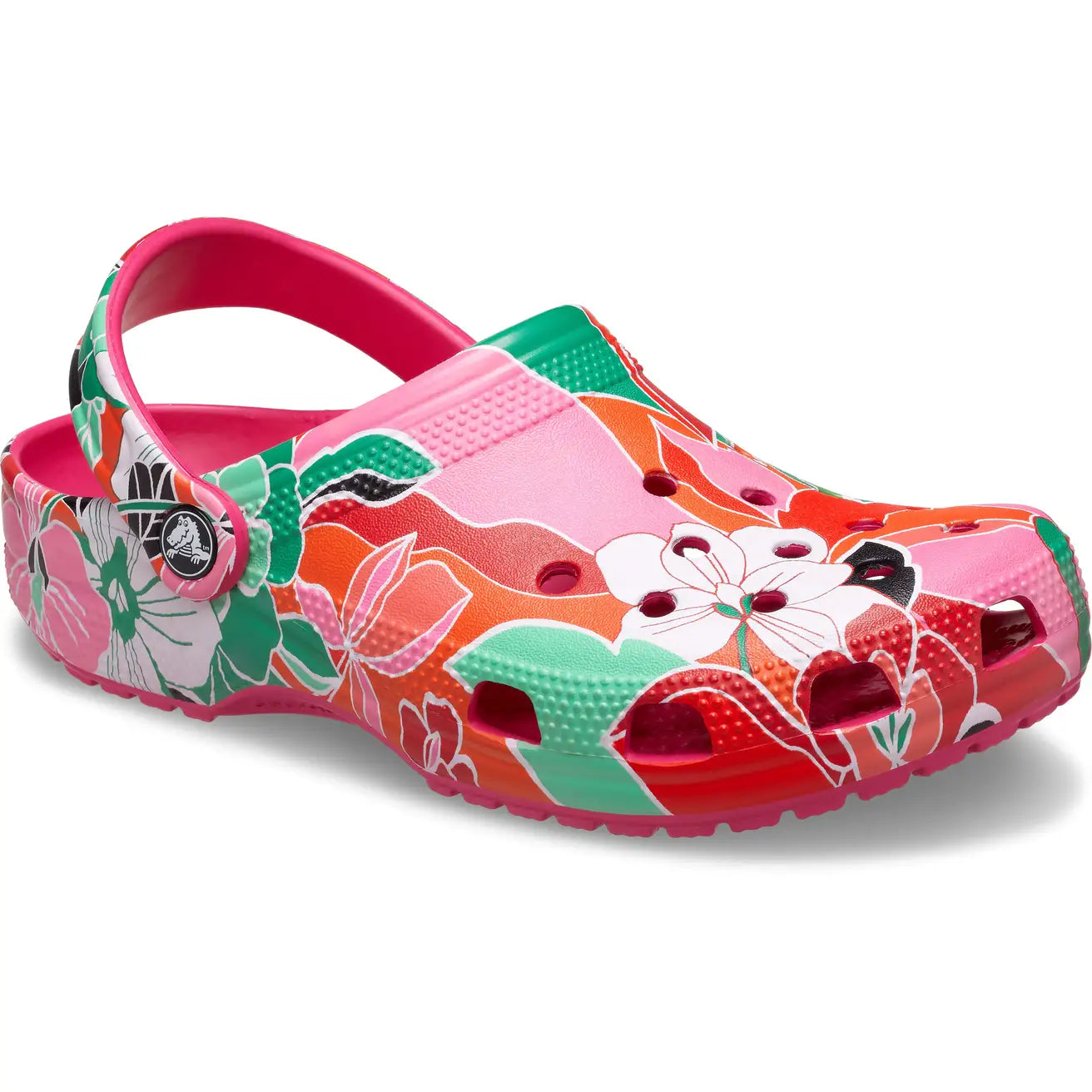 CROCS KIDS CLASSIC WOODCUT FLORAL CLOG - DRAGON FRUIT