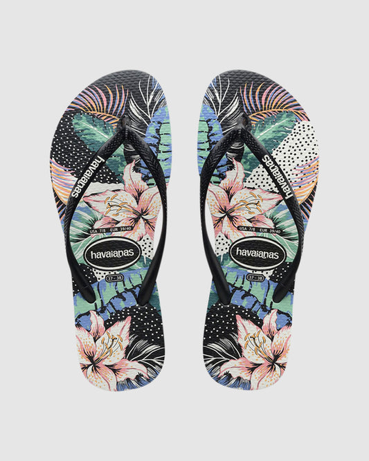 HAVAIANAS SLIM FLORAL DOTS - PRETO