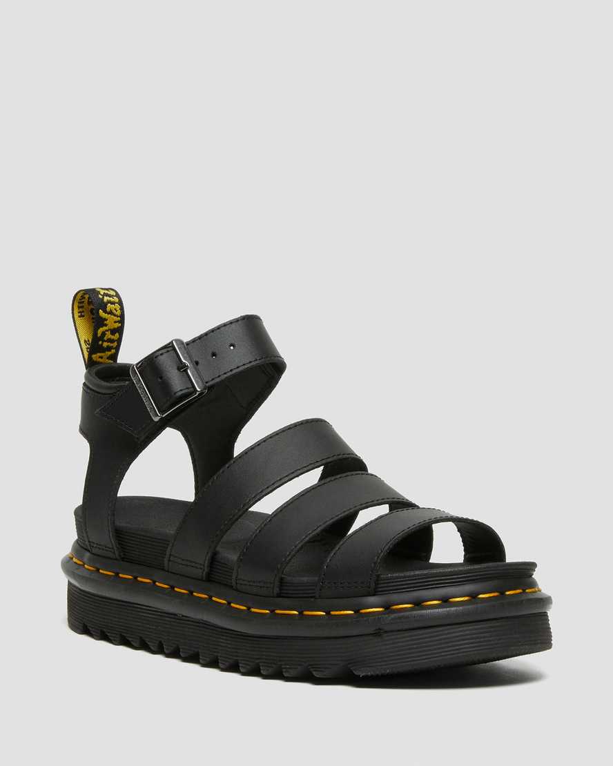 DR MARTENS BLAIRE HYDRO LEATHER STRAP SANDALS - BLACK HYDRO