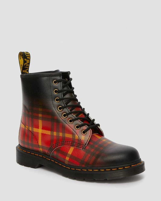 DR MARTENS 1460 MCMARTEN TARTAN LEATHER BOOTS - MULTI-BLACK TARTAN BACKHAND STRAW GRAIN