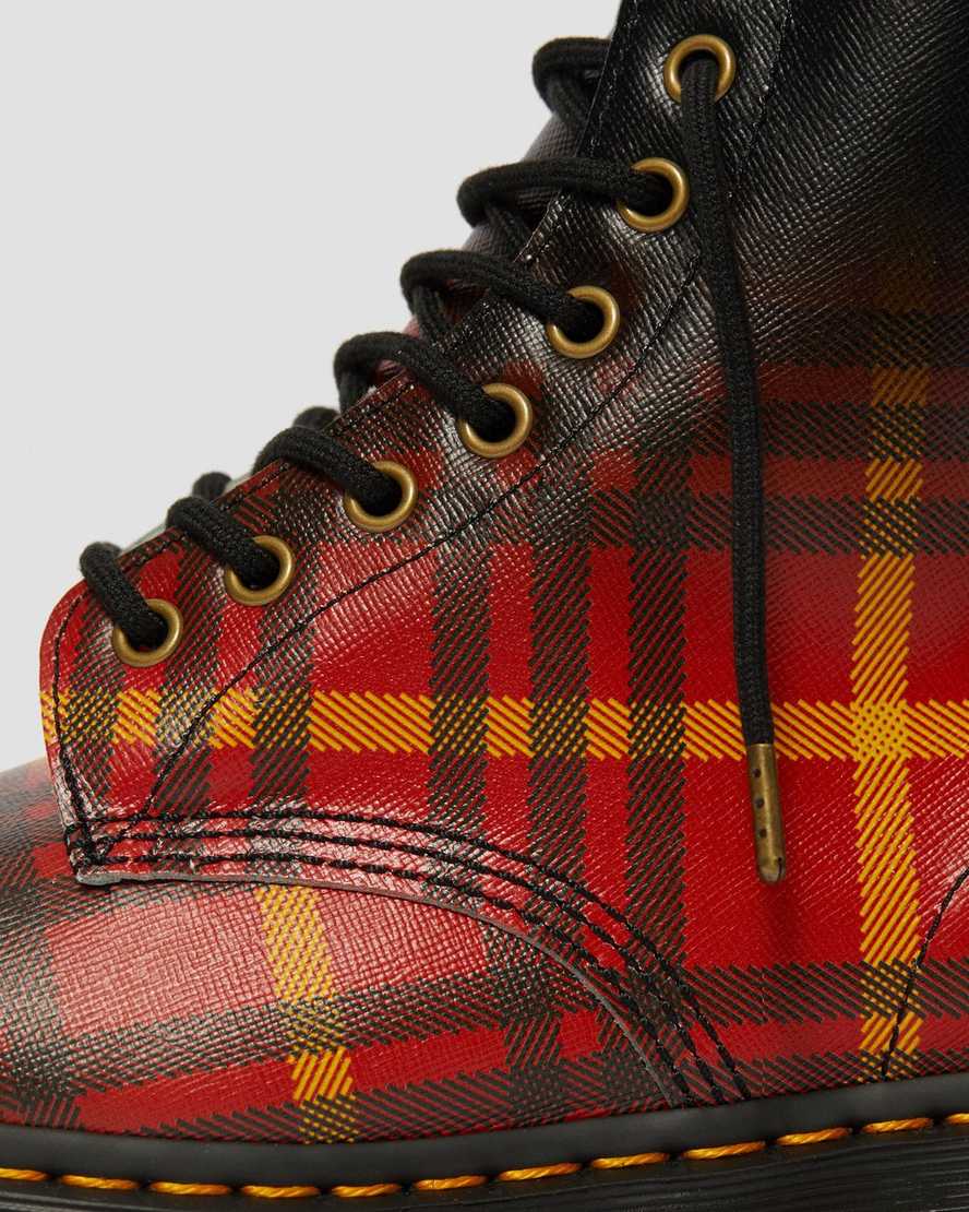 DR MARTENS 1460 MCMARTEN TARTAN LEATHER BOOTS - MULTI-BLACK TARTAN BACKHAND STRAW GRAIN