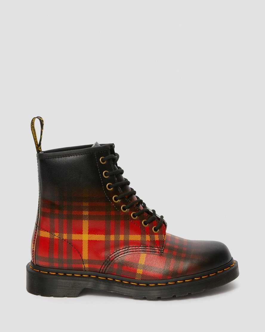 DR MARTENS 1460 MCMARTEN TARTAN LEATHER BOOTS - MULTI-BLACK TARTAN BACKHAND STRAW GRAIN