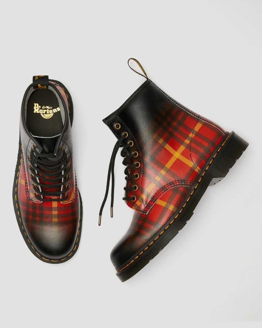 DR MARTENS 1460 MCMARTEN TARTAN LEATHER BOOTS - MULTI-BLACK TARTAN BACKHAND STRAW GRAIN