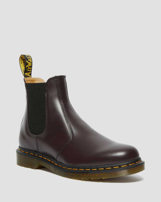 DR MARTENS 2976 YELLOW STITCH SMOOTH LEATHER CHELSEA BOOTS - BURGUNDY