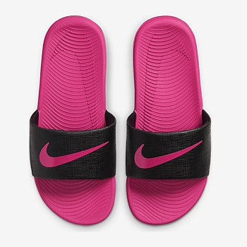 NIKE KIDS KAWA SLIDES - BLACK/VIVID PINK