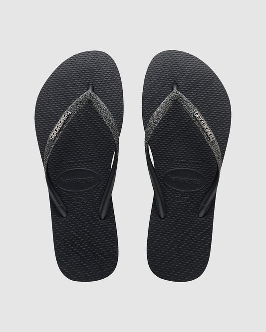 HAVAIANAS SLIM GLITTER - PRETO/CINZA DARK