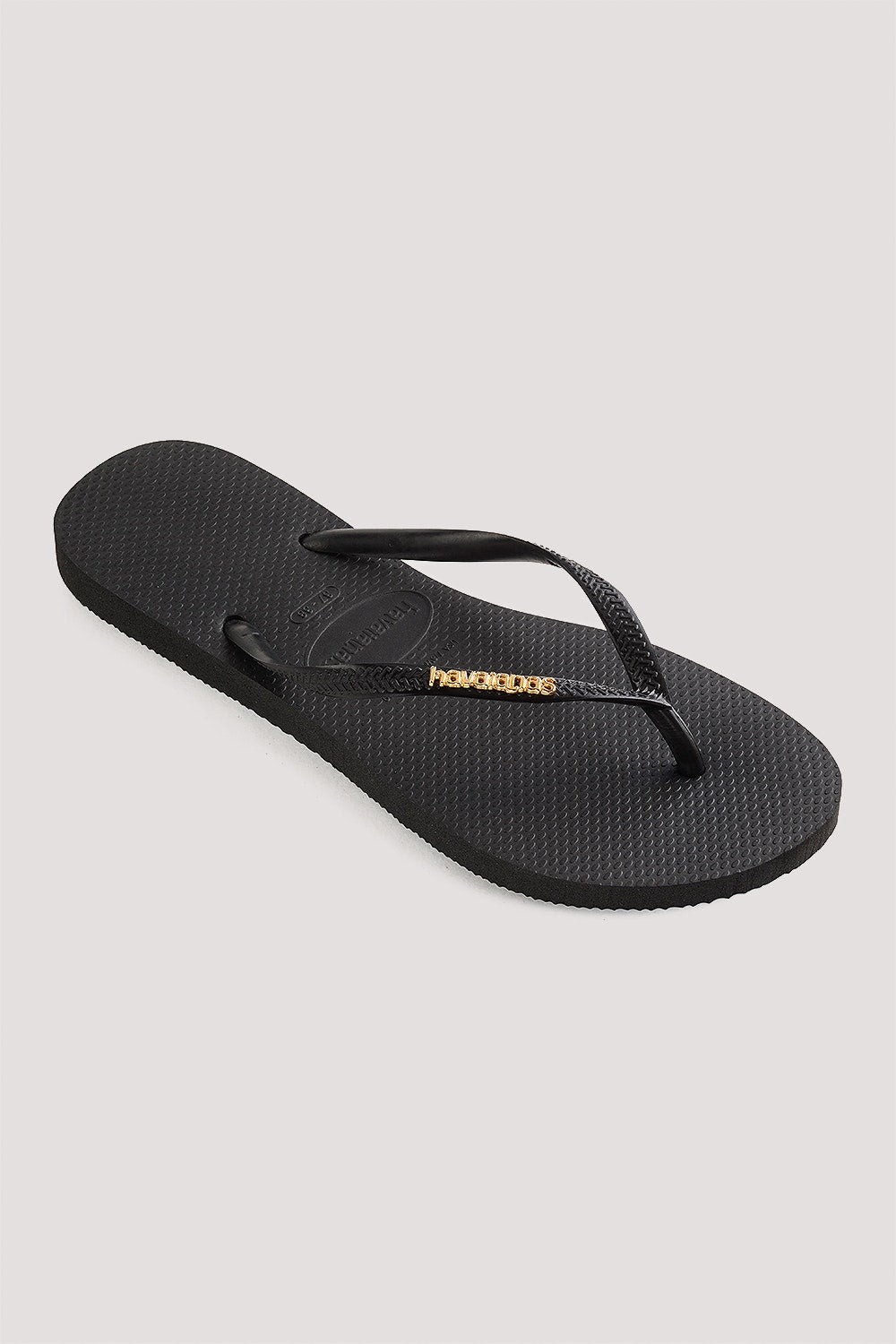 HAVAIANAS SLIM LOGO METALLIC JANDAL - BLACK/GOLD